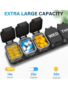 Organizador de Pastillas Semanal Toollygozz XL Negro - 7 Compartimentos Desmontables 2