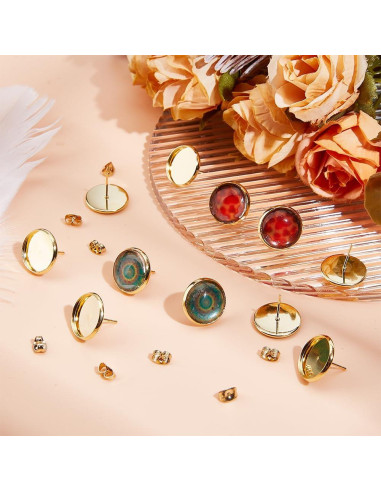 Kit de Pendientes Beebeecraft 50Pcs 14mm Acero Inoxidable Baño Oro 18K