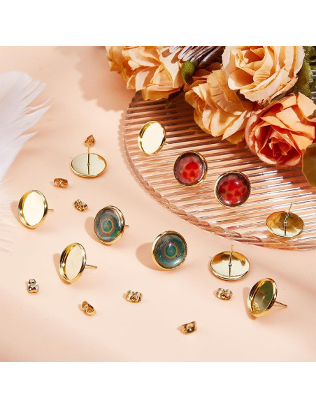 Kit de Pendientes Beebeecraft 50Pcs 14mm Acero Inoxidable Baño Oro 18K