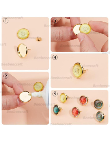 Kit de Pendientes Beebeecraft 50Pcs 14mm Acero Inoxidable Baño Oro 18K