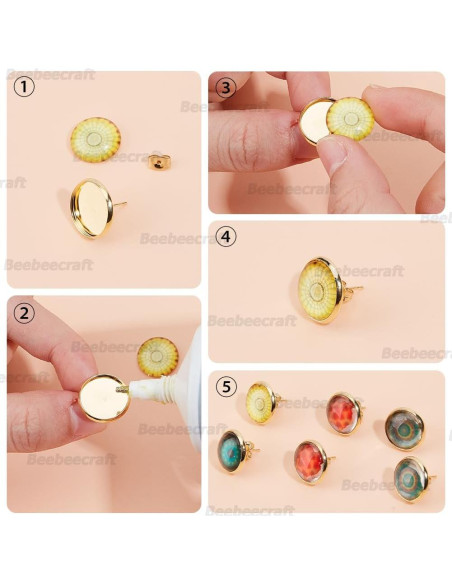 Kit de Pendientes Beebeecraft 50Pcs 14mm Acero Inoxidable Baño Oro 18K