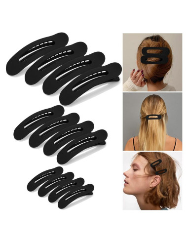 Clips de Cabello Planos Ahoney - Paquete de 12, 3 Tamaños, Negro