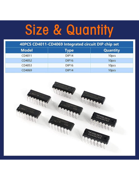 Kit de Circuito Integrado 40 Pcs ISIGMA CD4011 CD4069