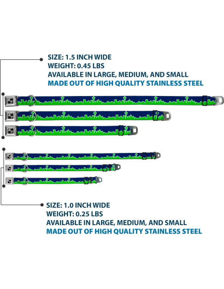 Collar de Perro Buckle-Down Azul Marino/Verde 2.54 cm - Pequeño