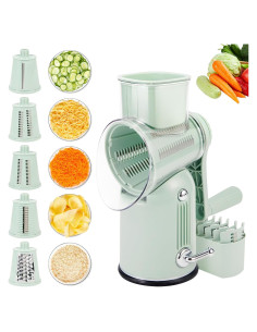 Rallador de Queso Rotatorio PDAENLKY 5 en 1 Verde con Succión