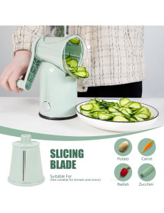 Rallador de Queso Rotatorio PDAENLKY 5 en 1 Verde con Succión 2