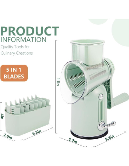 Rallador de Queso Rotatorio PDAENLKY 5 en 1 Verde con Succión Rallador de Queso Rotatorio PDAENLKY 5 en 1 Verde con Succión