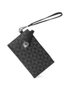 Cartera de Muñeca de Cuero PU Negra para Mujeres - Gran Capacidad