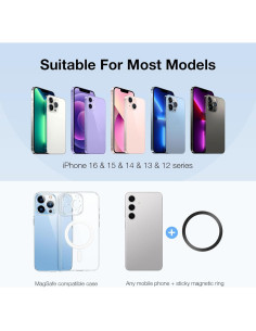 Agarrador Magnético para Teléfono Yovimak - Rotación 360 - Compatible iPhone 16/15/14/13/12 - Color Negro 2