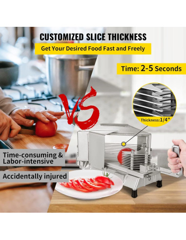 Cortador de Tomate Comercial Happybuy 1/4" con Tabla de Corte