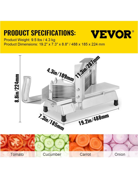 Cortador de Tomate Comercial Happybuy 1/4" con Tabla de Corte