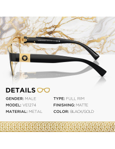 Gafas Versace VE1274 No Polarizadas para Hombres - Metal Negro/Dorado 2