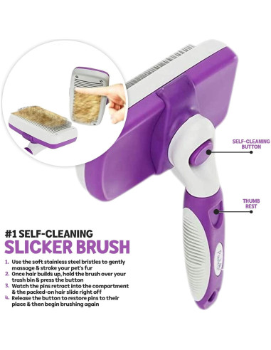 Cepillo Desenredante Autolimpiante Poodle Pet 16.5 cm