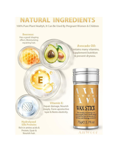 Kit de Estilo de Cabello AnWoor: Cera, Cepillo y Peine 4 Piezas