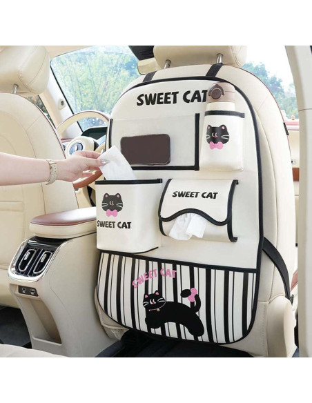 Organizador de Asiento Trasero YUNZLAN de Cuero Sintético Beige