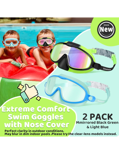 Gafas de Natación Vvinca para Niños 3-6 Años con Cubierta Nasal Gafas de Natación Vvinca para Niños 3-6 Años con Cubierta Nasal