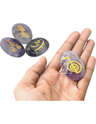 Set de 4 Piedras de Amatista Reiki con Símbolos Usui Grabados