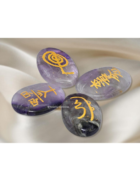 Set de 4 Piedras de Amatista Reiki con Símbolos Usui Grabados