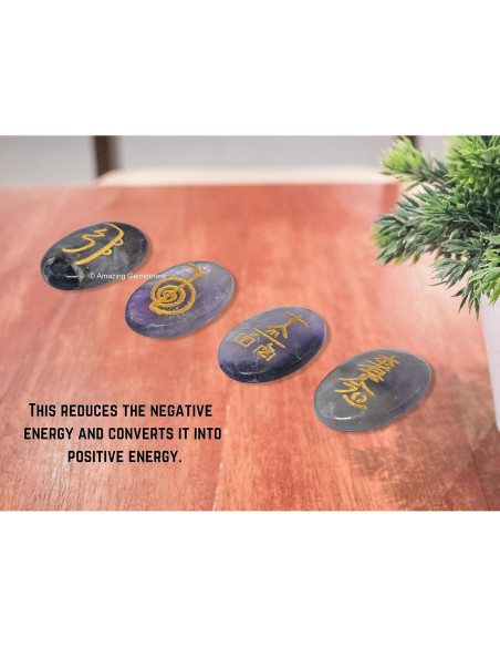Set de 4 Piedras de Amatista Reiki con Símbolos Usui Grabados