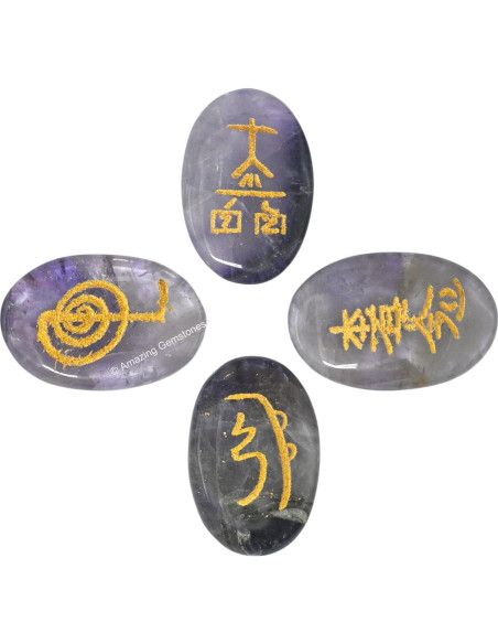 Set de 4 Piedras de Amatista Reiki con Símbolos Usui Grabados