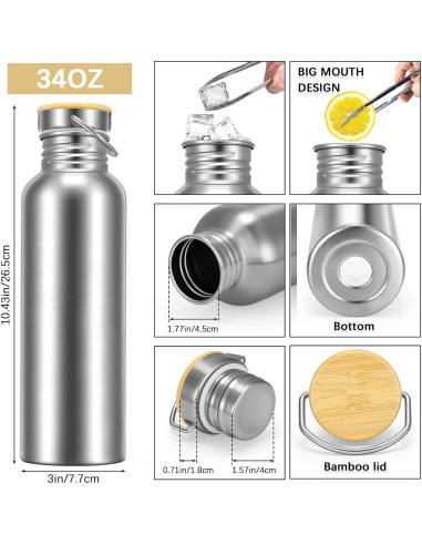 Botellas de Agua Acero Inoxidable CHENGU 4 Piezas 1000 ml