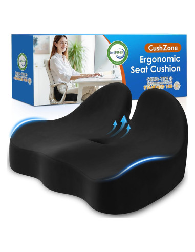 Cojín de Asiento CushZone Extra Grande Espuma Viscoelástica Negro