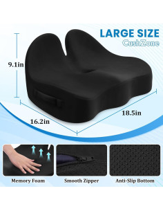 Cojín de Asiento CushZone Extra Grande Espuma Viscoelástica Negro 2