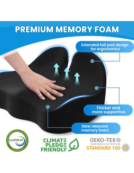 Cojín de Asiento CushZone Extra Grande Espuma Viscoelástica Negro