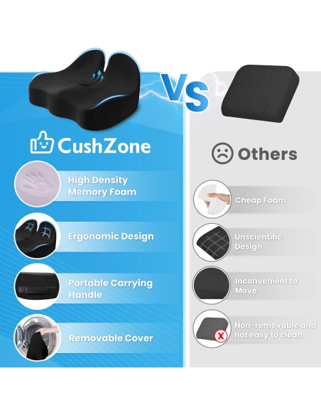 Cojín de Asiento CushZone Extra Grande Espuma Viscoelástica Negro