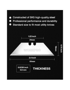 Cuchillas de Cuchillo Utility WORKPRO 50 Paquetes Acero SK5 2
