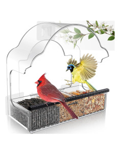 Comedero de Aves de Ventana Decflow Transparente con Bandeja Removible