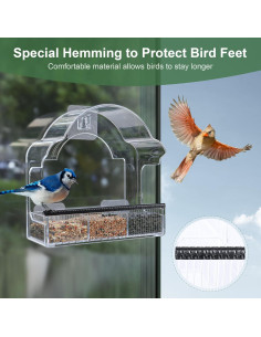 Comedero de Aves de Ventana Decflow Transparente con Bandeja Removible 2