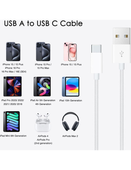 Cable USB A a USB C trenzado 0.5m Abysssea para iPhone 15/16 Cable USB A a USB C trenzado 0.5m Abysssea para iPhone 15/16