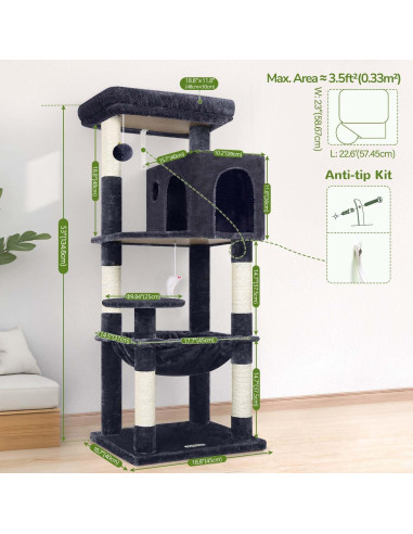 Torre de Árbol para Gatos Globlazer F53 135cm Gris Oscuro