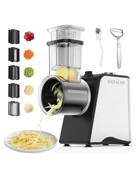 Rallador de Queso Eléctrico Xezacoi 250W 5 en 1 con 5 Cuchillas