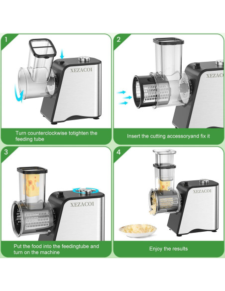Rallador de Queso Eléctrico Xezacoi 250W 5 en 1 con 5 Cuchillas
