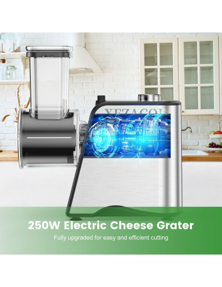 Rallador de Queso Eléctrico Xezacoi 250W 5 en 1 con 5 Cuchillas