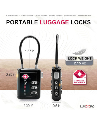 Candado de Equipaje LUXOORO TSA Combinación 3 Dígitos Negro