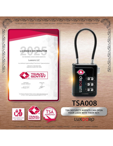 Candado de Equipaje LUXOORO TSA Combinación 3 Dígitos Negro Candado de Equipaje LUXOORO TSA Combinación 3 Dígitos Negro