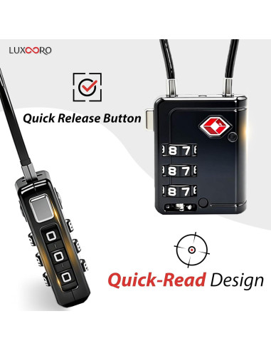 Candado de Equipaje LUXOORO TSA Combinación 3 Dígitos Negro