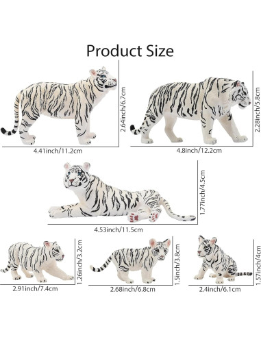 Set de Figuras de Tigres Blancos TOYMANY 6PCS 10 cm