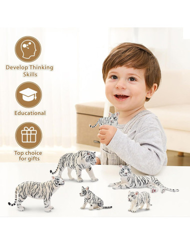 Set de Figuras de Tigres Blancos TOYMANY 6PCS 10 cm