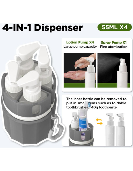 Botellas de Viaje VOGOGE 4x55ml Aprobadas por TSA con Ventosas