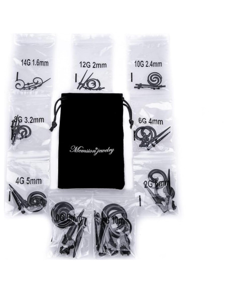 Kit de Estiramiento de Orejas Memsion 54 Piezas 1.6-10mm