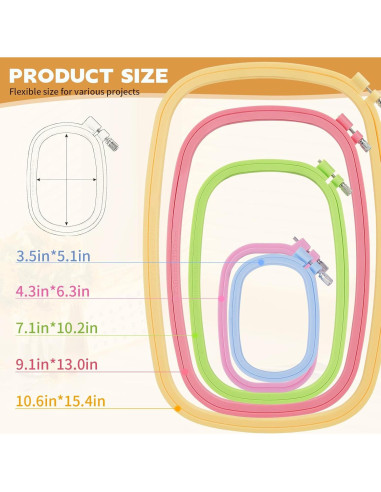 Juego de Aros de Bordado Rectangulares QLOUNI 5 Piezas