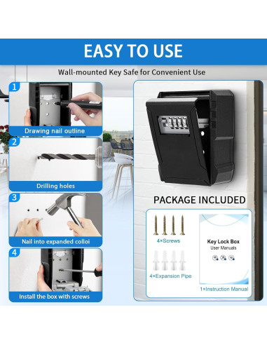 Caja de Llave BKNOOU Grande con Combinación 4 Dígitos para Montaje en Pared
