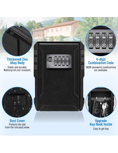 Caja de Llave BKNOOU Grande con Combinación 4 Dígitos para Montaje en Pared