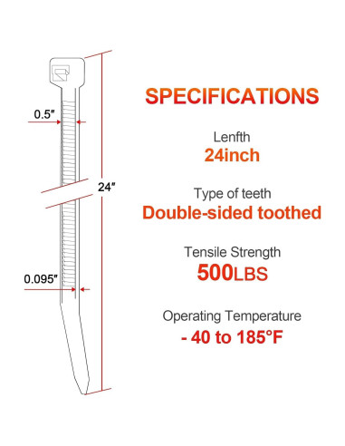 Bridas de Nylon PA66 Doubtie 24" 60 Piezas 500LBS Resistentes