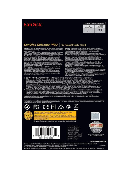 Tarjeta de Memoria SanDisk 32GB CompactFlash UDMA 7 160MB/s Tarjeta de Memoria SanDisk 32GB CompactFlash UDMA 7 160MB/s