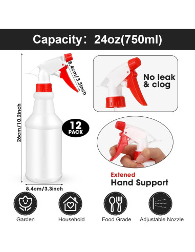 Gerrii 12 Botellas Spray Plástico 750 ml Multicolor para Limpieza